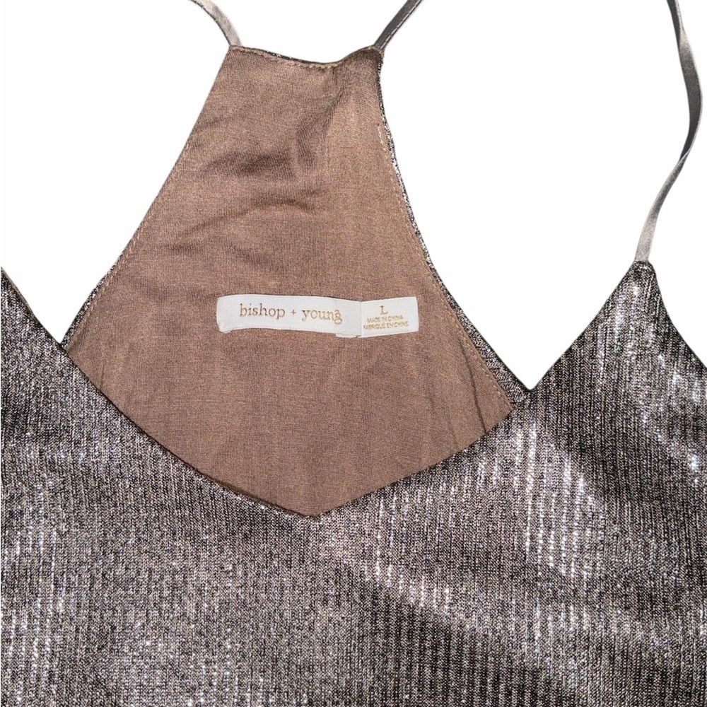bishop + young Lined Shimmer Racerback Tank Top, Size Large - Picture 3 of 3